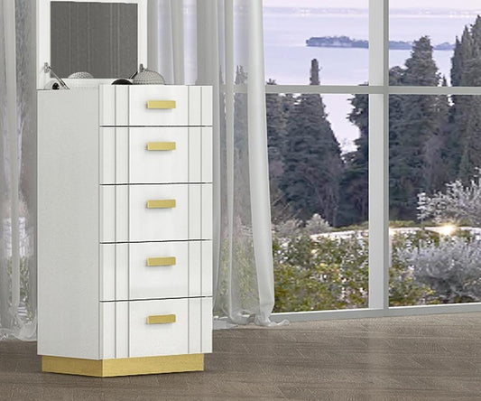 Tanner Modern White Lacquer Bedroom Furniture Set with Gold Accents & Smart Features