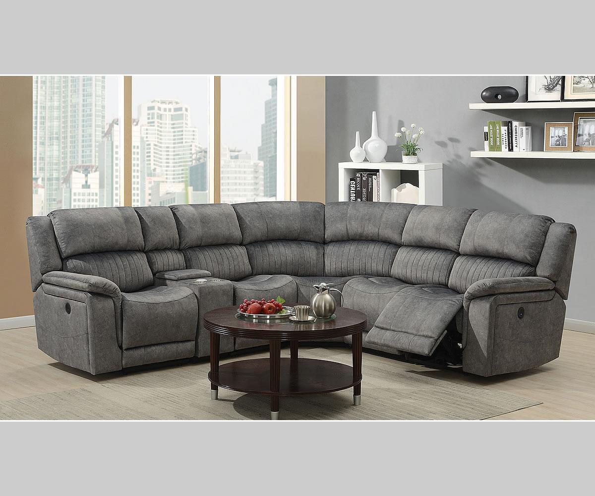 Luxurious Grey Suede Power Reclining Sectional Sofa with USB Console