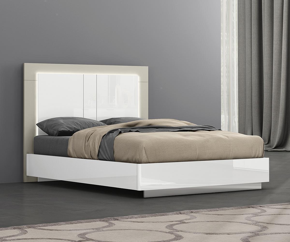 Harvey Modern Two-Tone Bedroom Set: LED Headboard, Wireless Charging Nightstand
