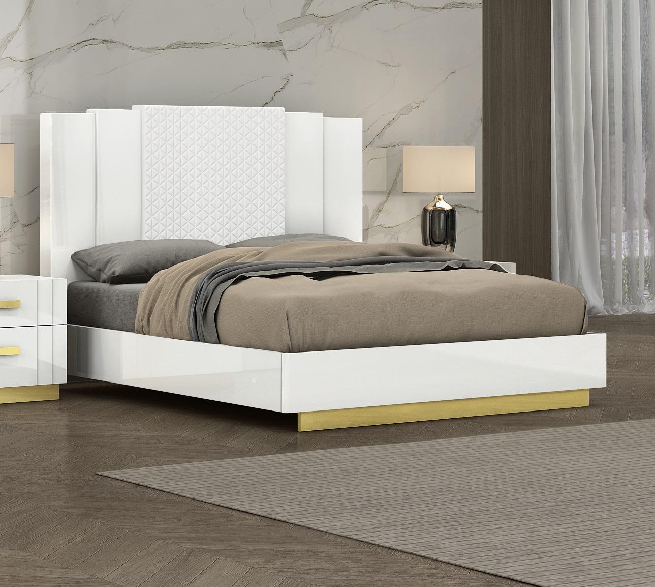 Tanner Modern White Lacquer Bedroom Furniture Set with Gold Accents & Smart Features