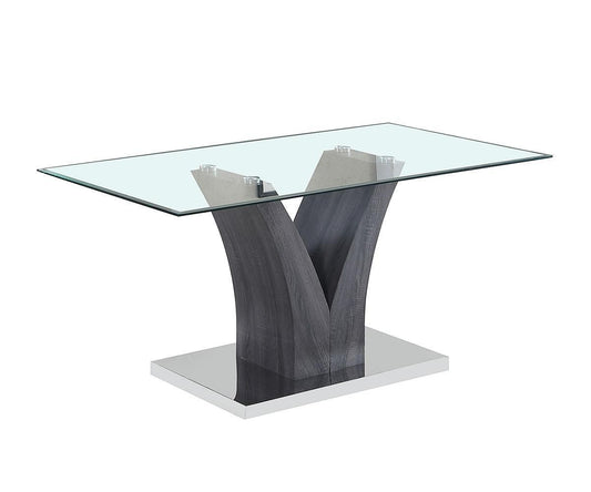 Modern Tempered Glass Dining Table with V-Shaped Base, Durable and Sleek