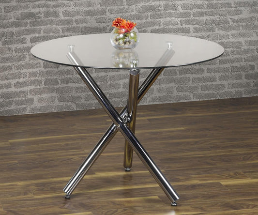 Weston 5-Piece Dining Set – 39" Round Glass Table, Black Tufted Faux Leather Chairs