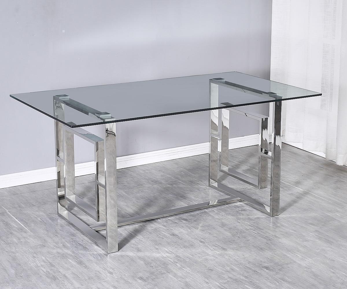 Modern Livya Dining Table: 71" Tempered Glass Top, Sturdy Chrome Frame