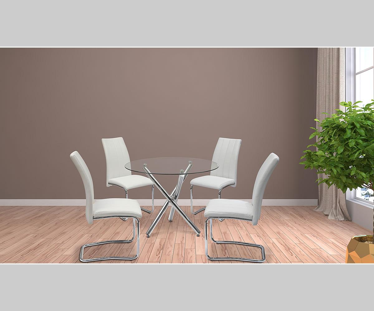 Pair of Napa White PU Dining Chairs with Chrome Steel Legs