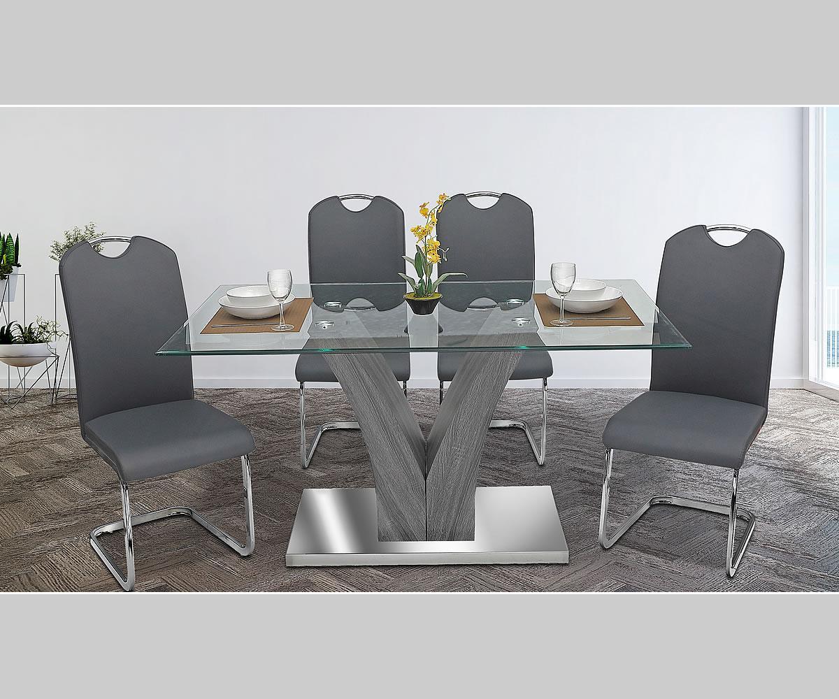 Modern Tempered Glass Dining Table with V-Shaped Base, Durable and Sleek