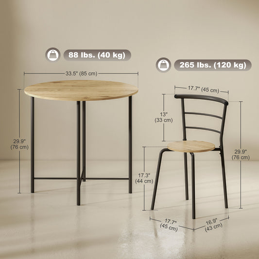 5-Piece Round Dining Set for 4, Space Saving Table and Chairs with Metal Frame