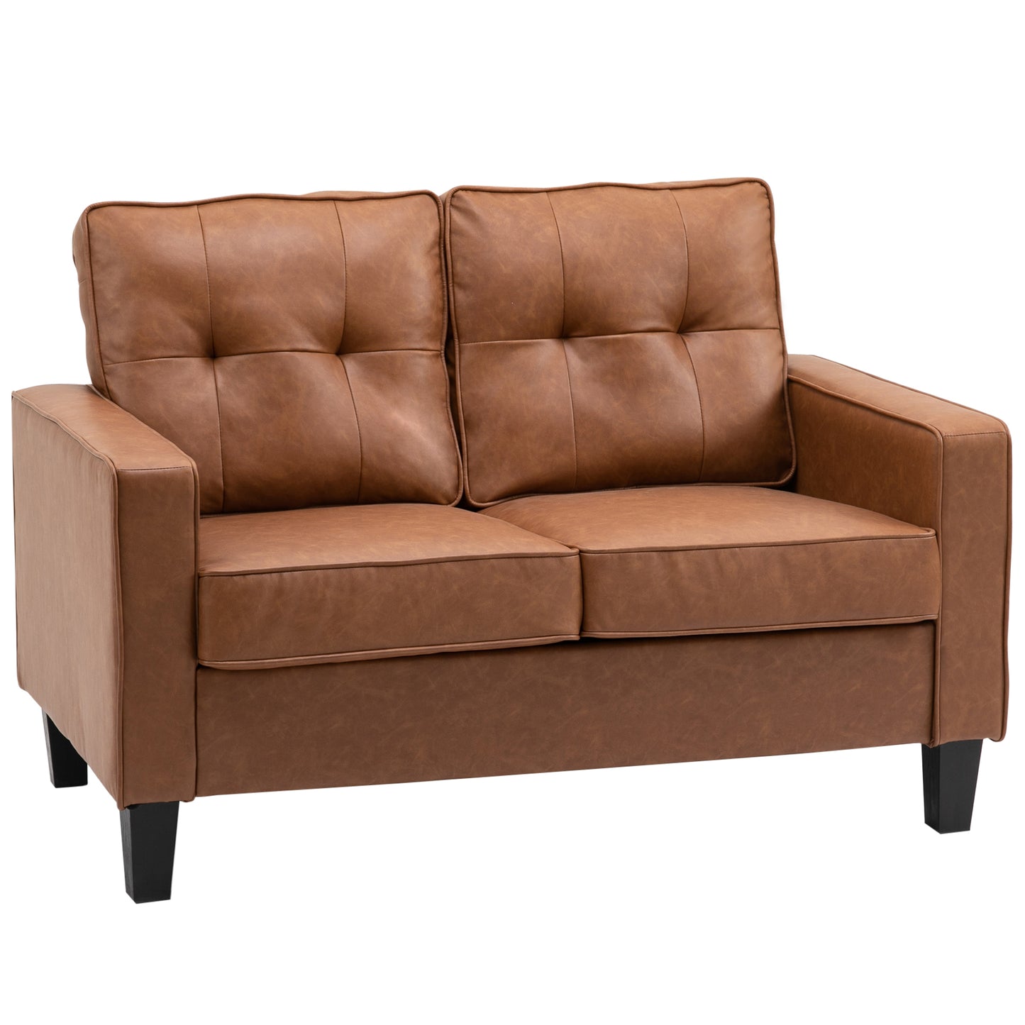 HOMCOM 2-Seater Brown PU Leather Loveseat Sofa, Tufted Back, Metal Frame