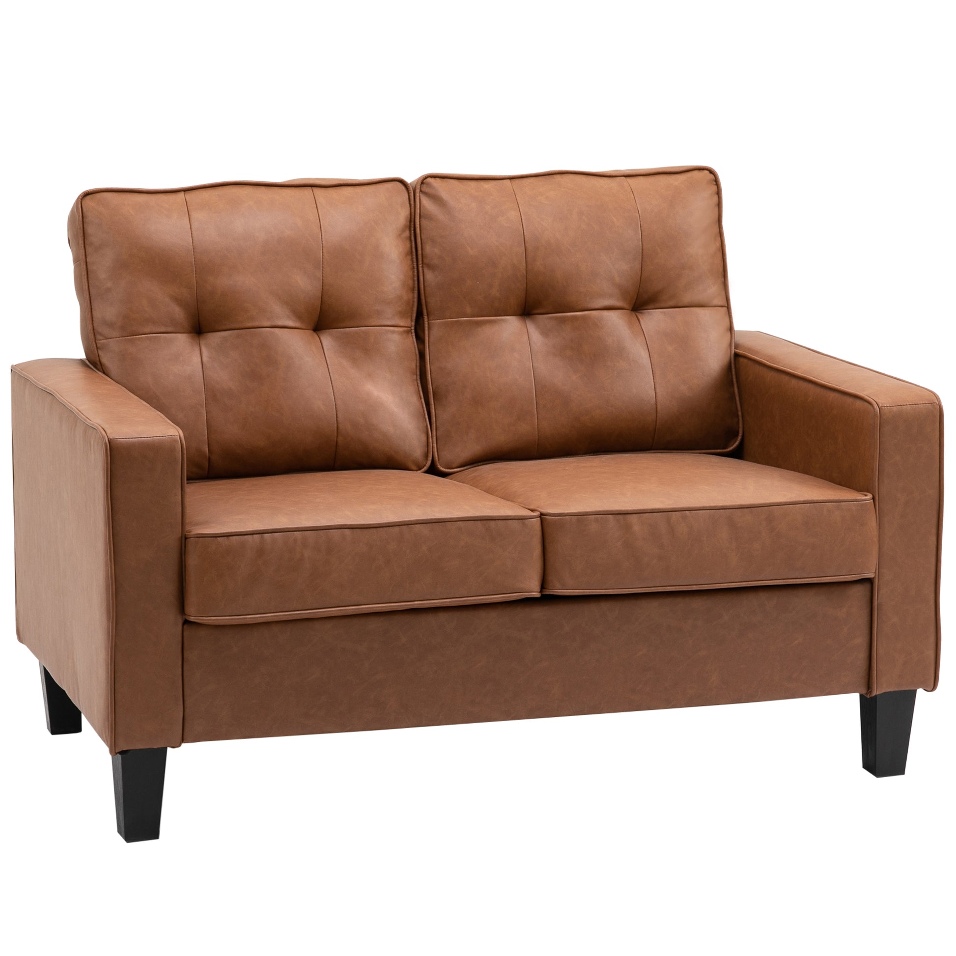 HOMCOM 2-Seater Brown PU Leather Loveseat Sofa, Tufted Back, Metal Frame