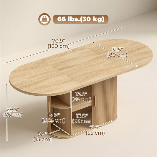71" Modern Farmhouse Dining Table with Under-Table Tambour Cabinet