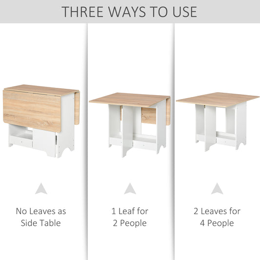 Foldable Dining Table, Folding Table with Storage Shelf, Drop-Leaf Kitchen Table for Dining Room