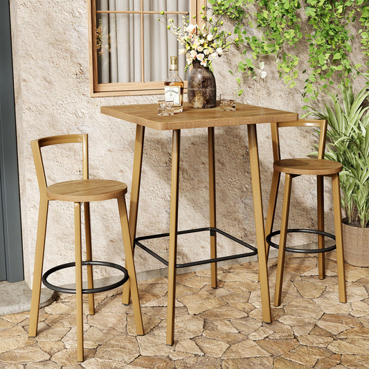 Square Bar Table and Chair Set, 39.4" H Bistro Pub Table with 2 Chairs