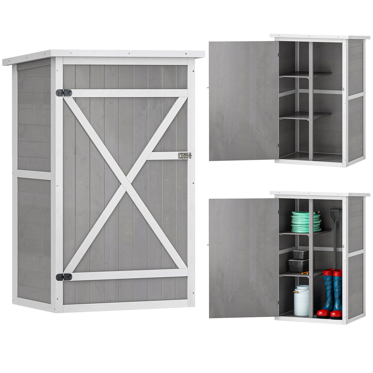 29.9"x21.7"x45.3" Garden Storage Shed with Asphalt Roof, Outdoor Storage Cabinet w/ Shelves