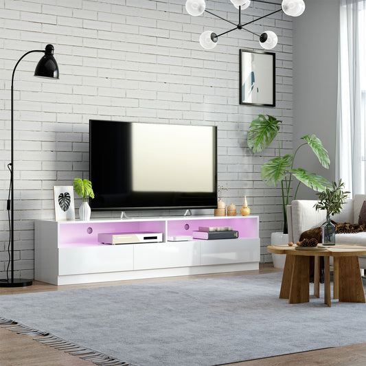 Modern 71-inch High Gloss White LED TV Stand Entertainment Storage Cabinet with Drawers