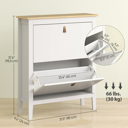 Narrow Shoe Cabinet with 2 Flip Drawers – 31"W x 38"H