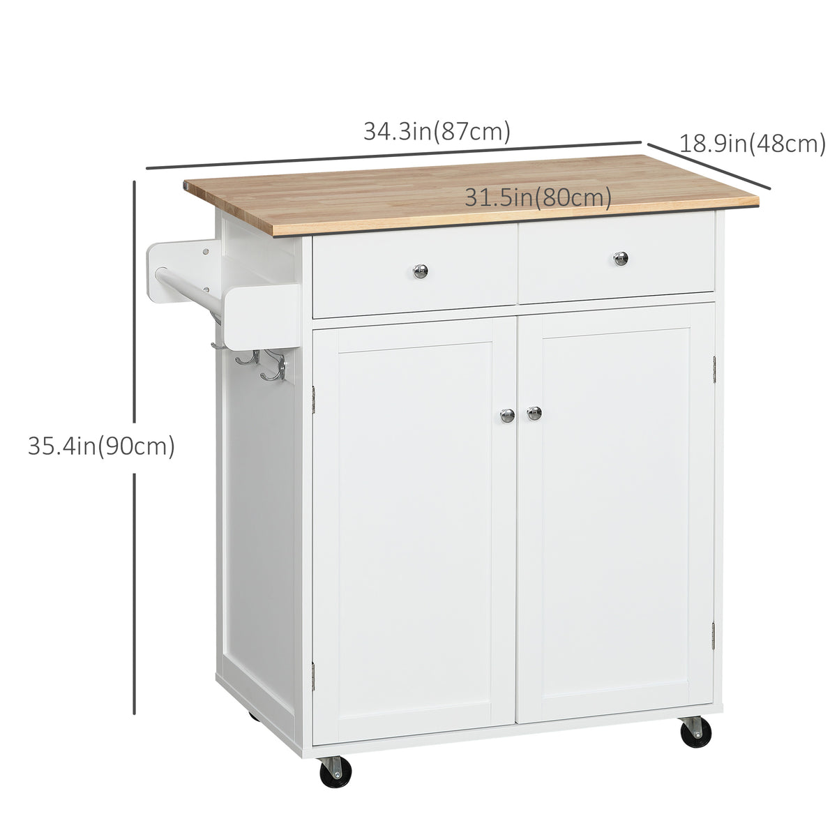 Rolling Kitchen Island with Storage – 34"W x 35"H
