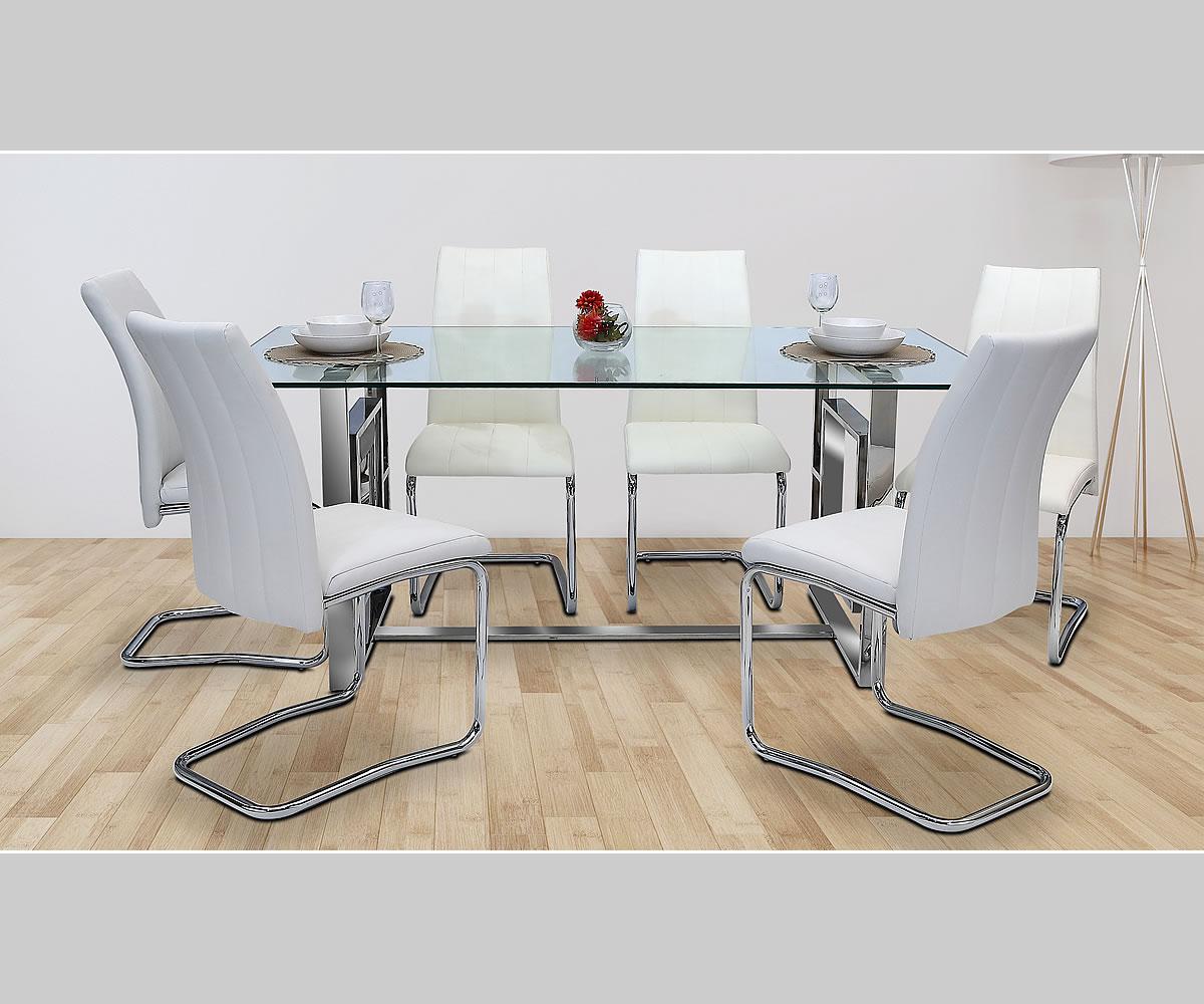 Pair of Napa White PU Dining Chairs with Chrome Steel Legs