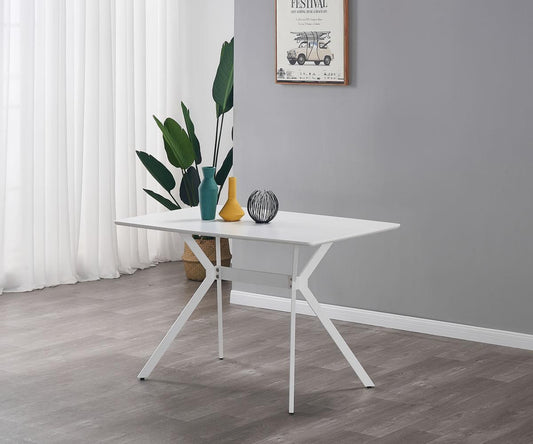 Nash 5-Piece Dining Set – 47" White Metal Table, White Faux Leather Chairs