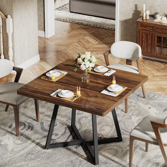 31.5" Square Dining Table for 4, Industrial Kitchen Table with Metal Base for Dining Room