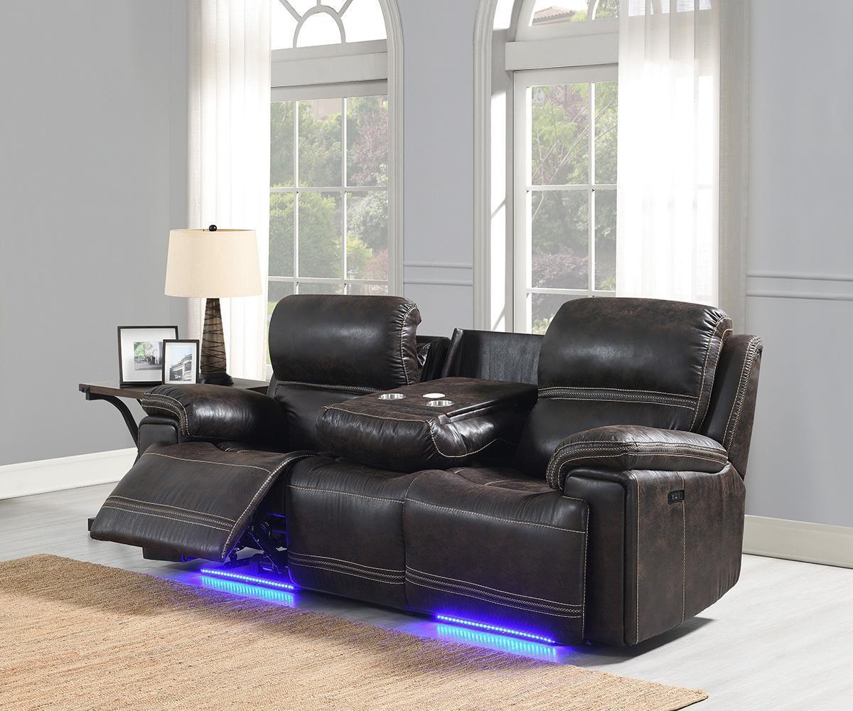 Beckley Brown Power Reclining Sofa Set with USB, Wireless Charger & LED