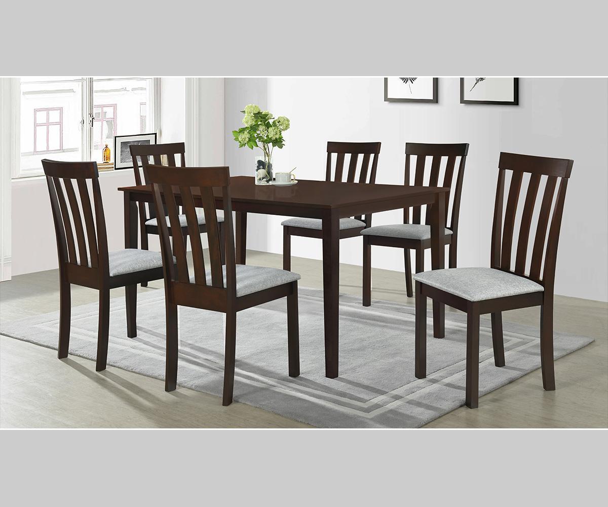 Diana Dining Chairs Pair: Espresso Wood Frames, Grey Fabric Upholstered Seats