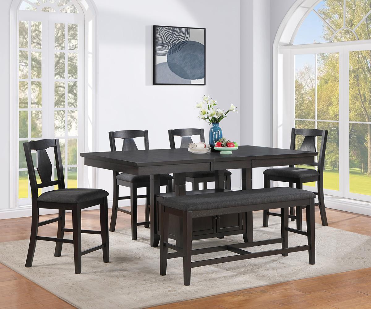Modern Solid Wood Pub Dining Table Set with Butterfly Leaf and Bench