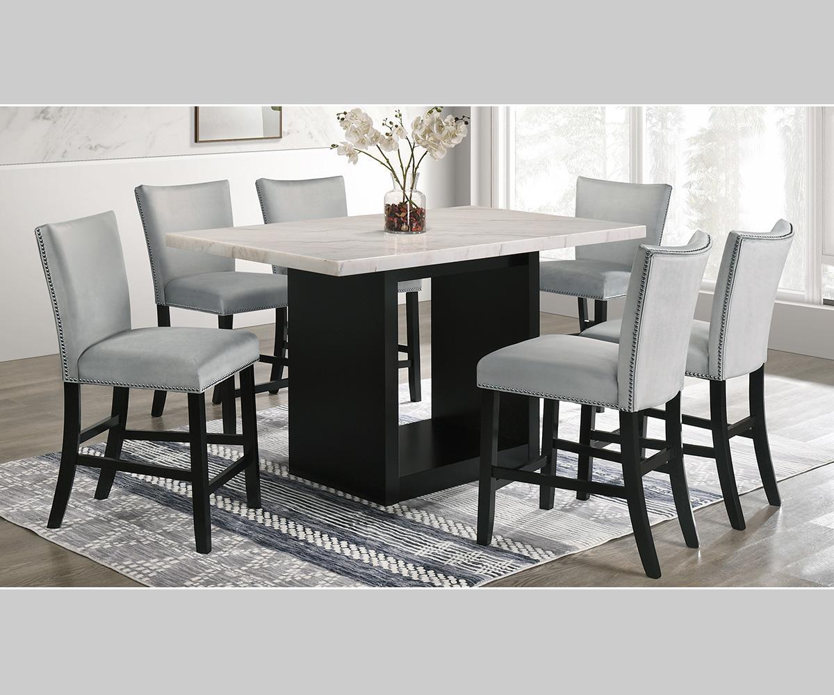 Folando 63" White Marble-Top Pub Dining Table