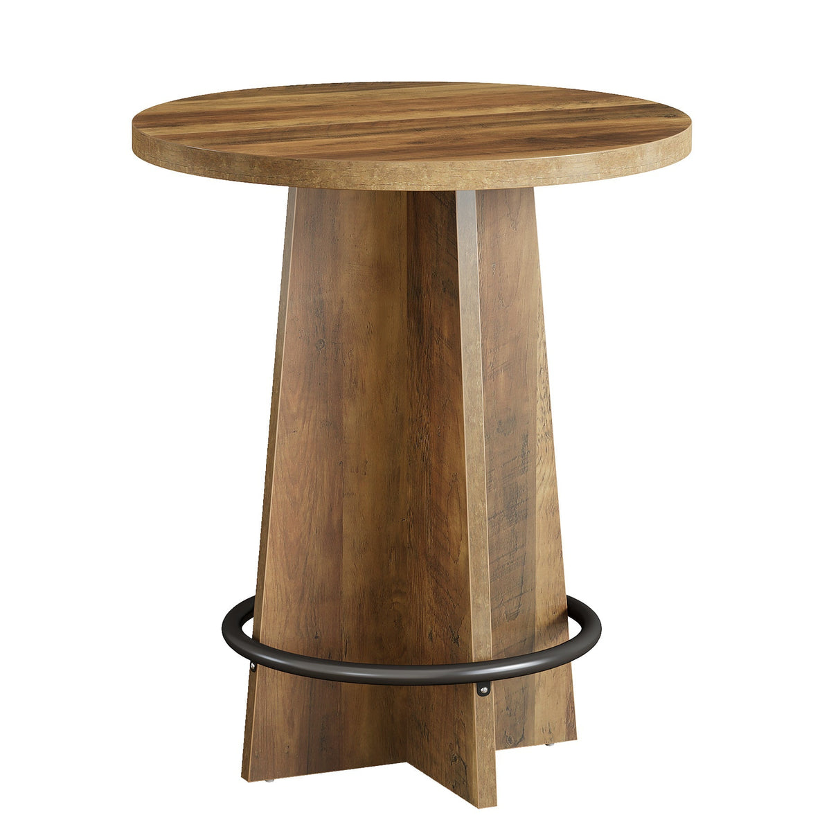 37.4" Bar Table, Wooden Bistro Pub Table with Metal Ring Footrest