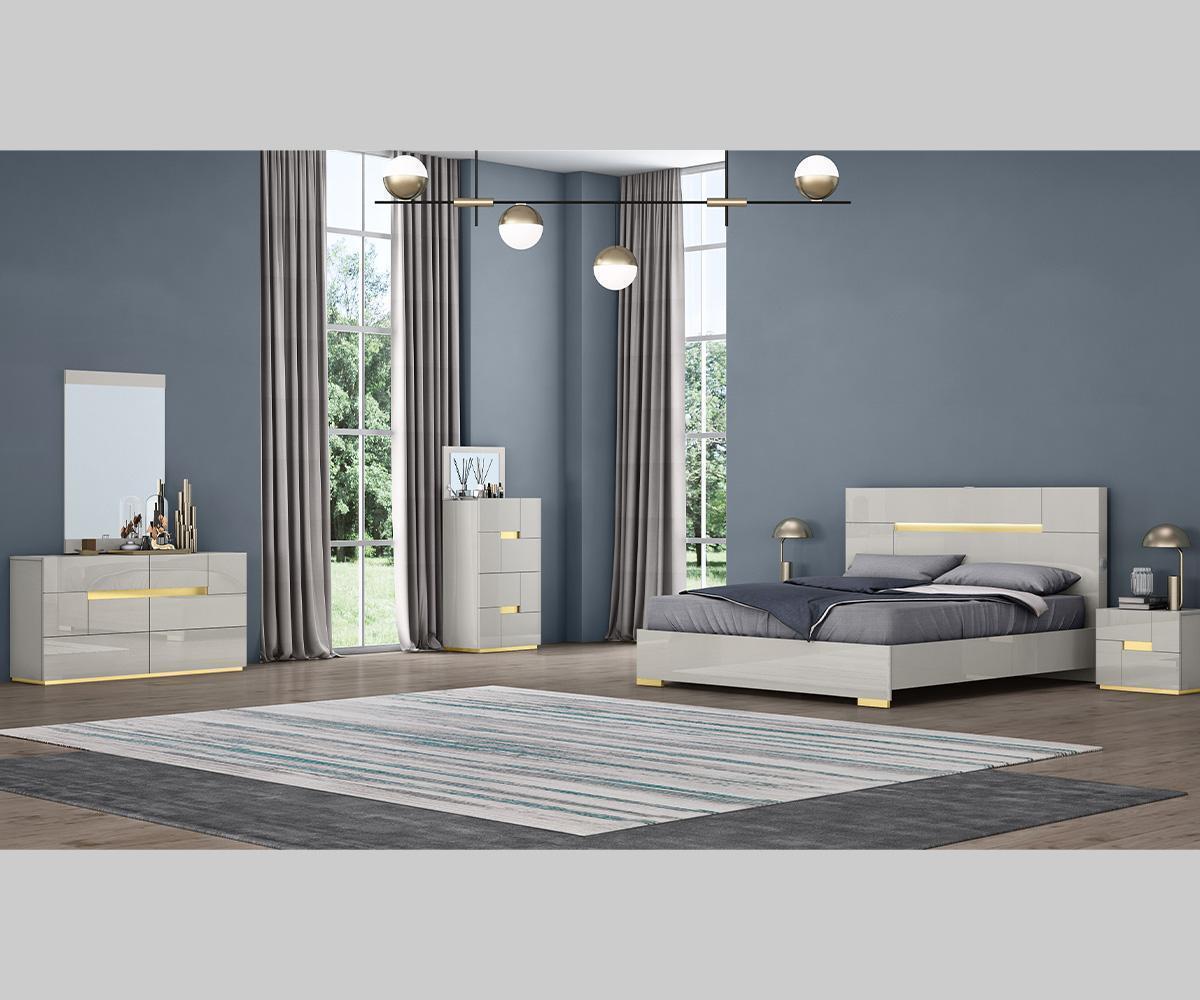 Triton Grey Bedroom Set: LED Bed, Wireless Charging, Bluetooth, Smooth Drawers