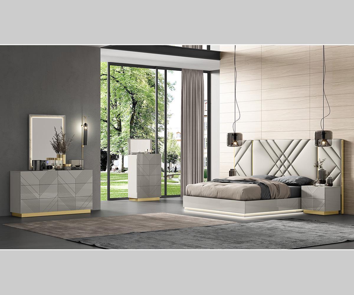Akira Wings Modern Upholstered Bed Frame with Contemporary Design and Gold Accents
