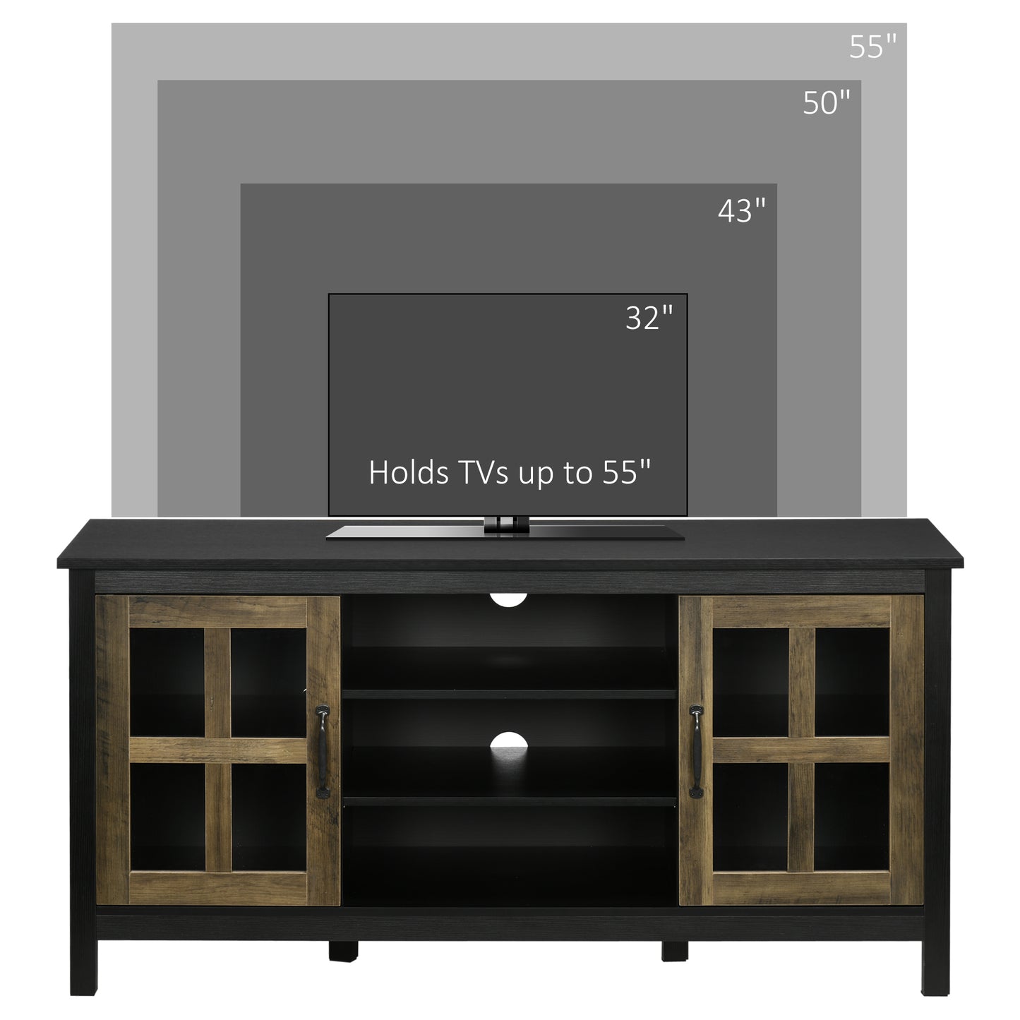 HOMCOM Modern Farmhouse TV Stand for 55-inch TVs, Adjustable Storage, Black