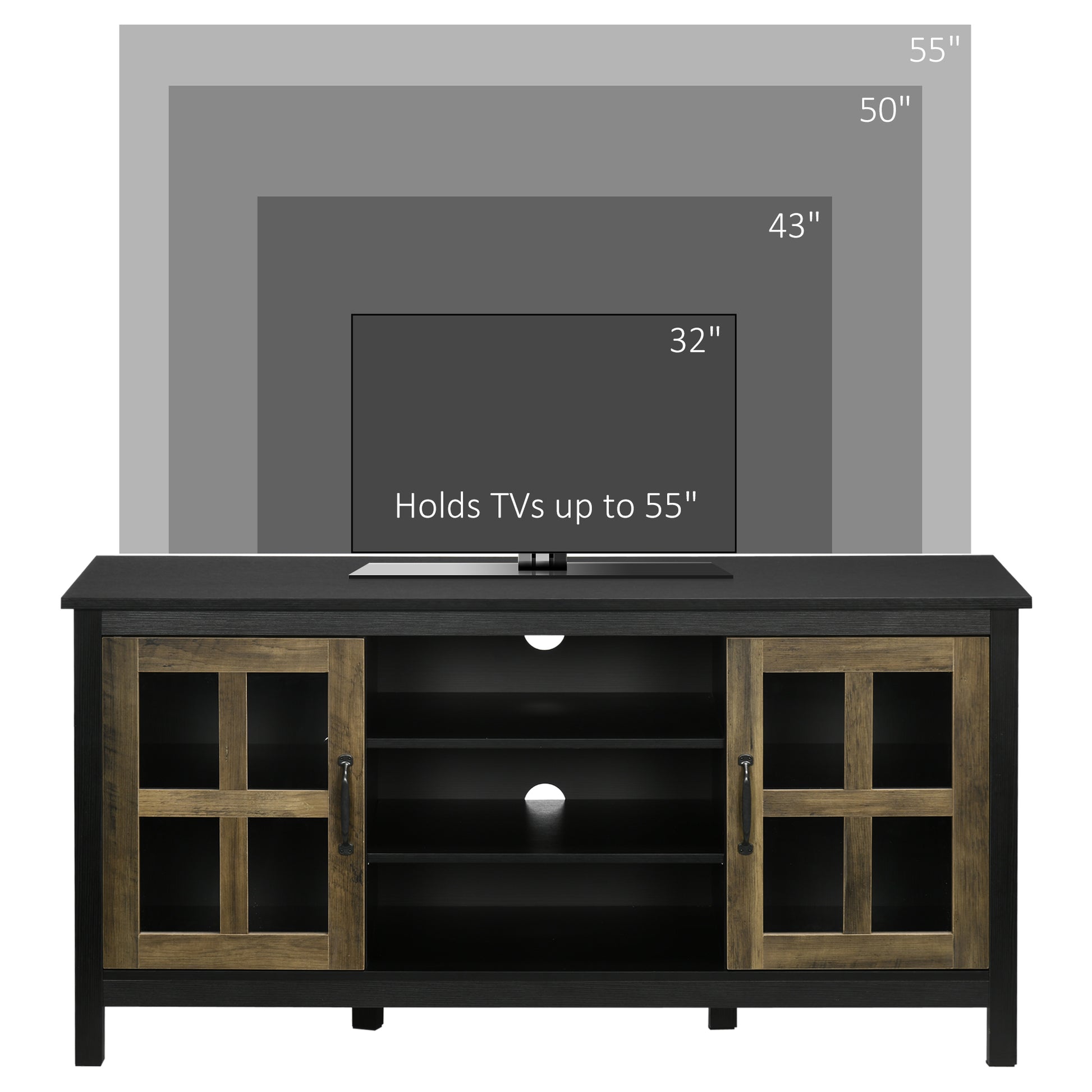 HOMCOM Modern Farmhouse TV Stand for 55-inch TVs, Adjustable Storage, Black