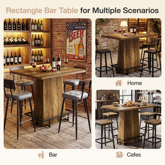 47" Bar Table, Rustic Industrial Pub Table with Footrest for Kitchen Bar Restaurant