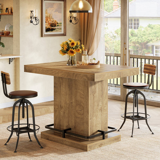 47" Bar Table, Rectangular Bistro Pub Table with Metal Footrest