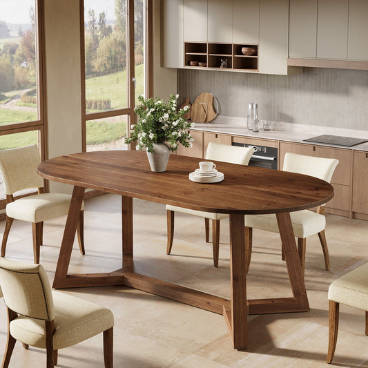 Solid Wood Oval Dining Table, 63" Kitchen Table with Sturdy Tapered Legs for 4-6