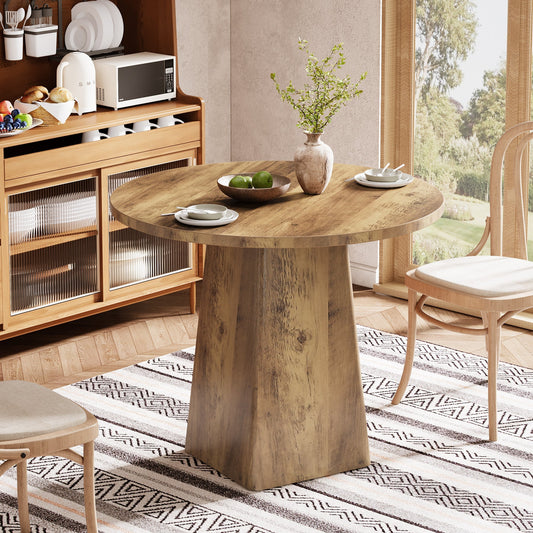 31.5" Round Dining Room, Farmhouse Kitchen Dinner Table with Square Base