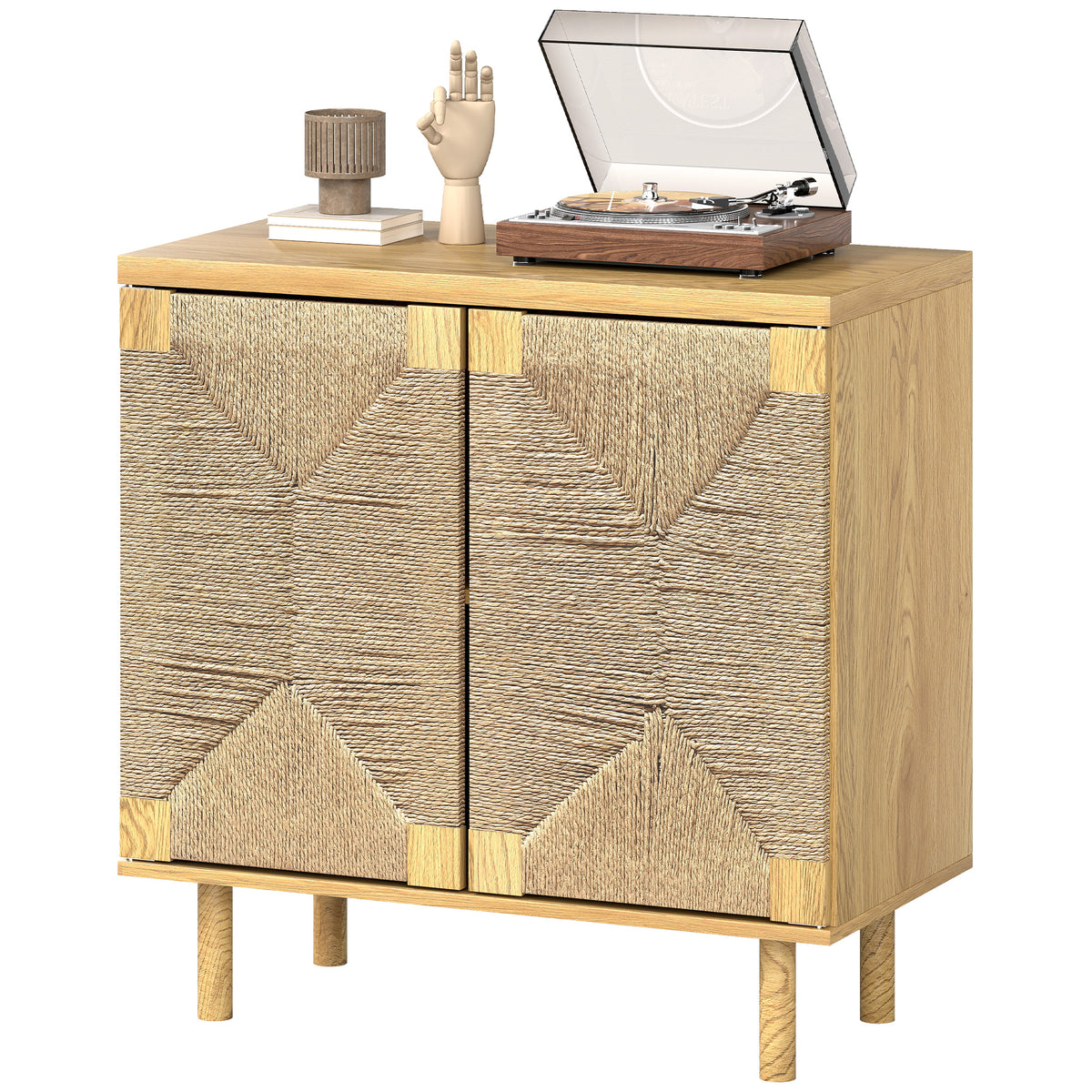 Boho Rope-Weave Sideboard with Push-to-Open Doors – 31"W x 31"H