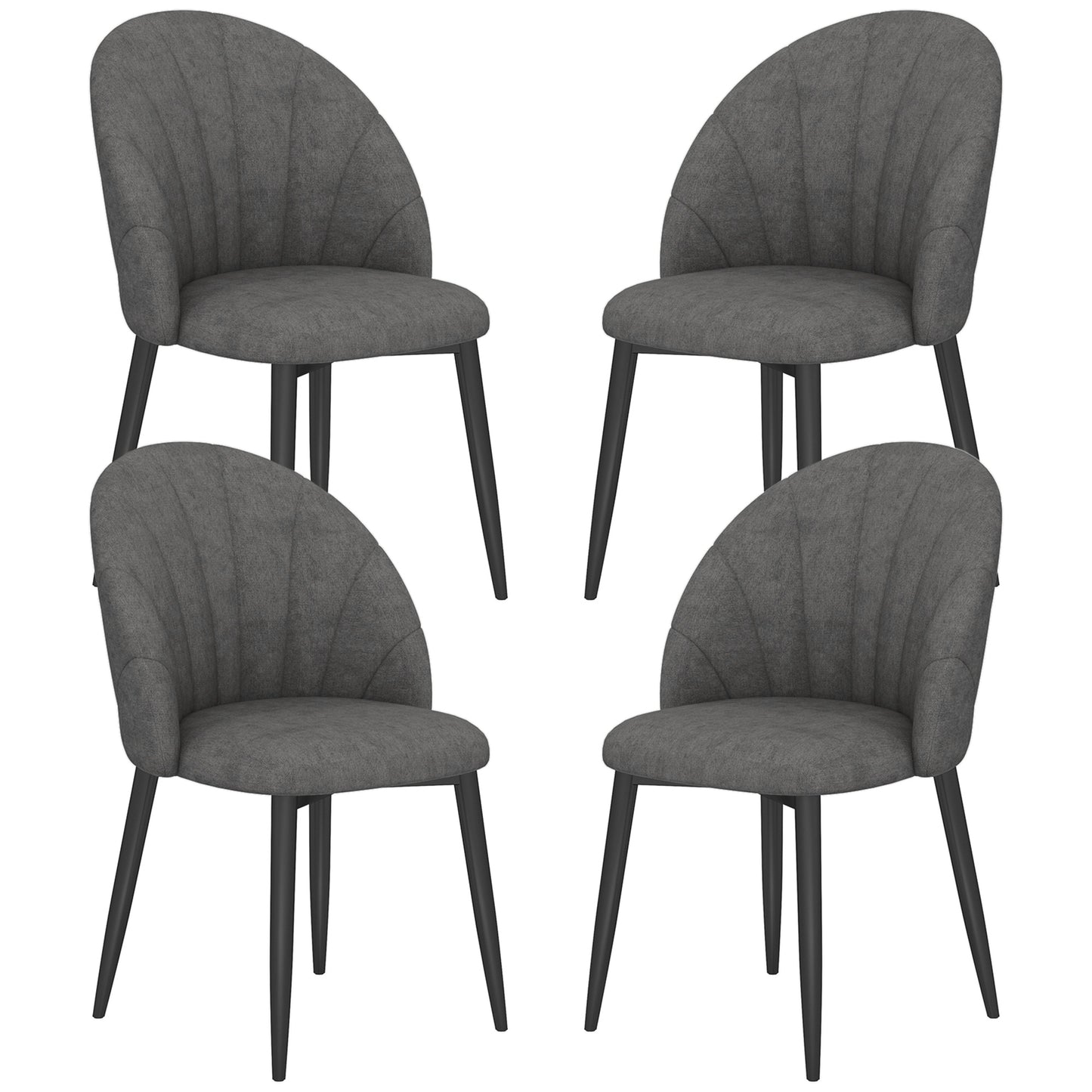 Modern Dining Chairs Set of 4, Upholstered Dining Room Chairs with Metal Legs, Shell Backrest, Padded Seat, Dark Grey