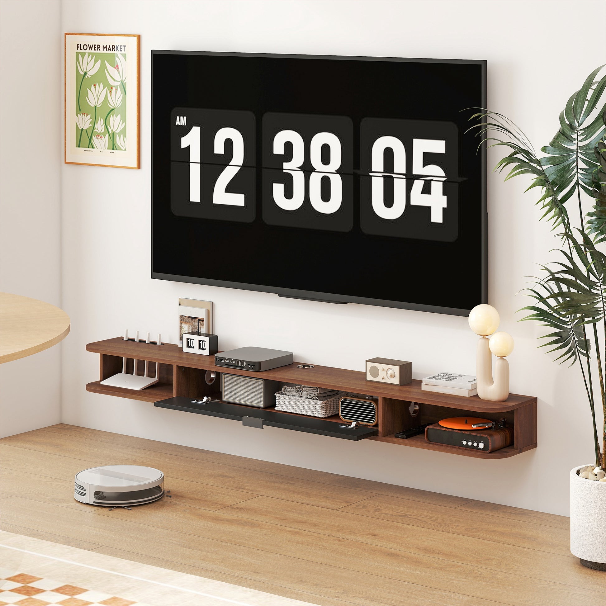 HOMCOM 71-Inch Floating TV Stand, Wall Mounted Media Console, Walnut Finish