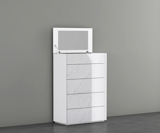 Modern Kyle White Carrara High Gloss Bedroom Set with LED, USB
