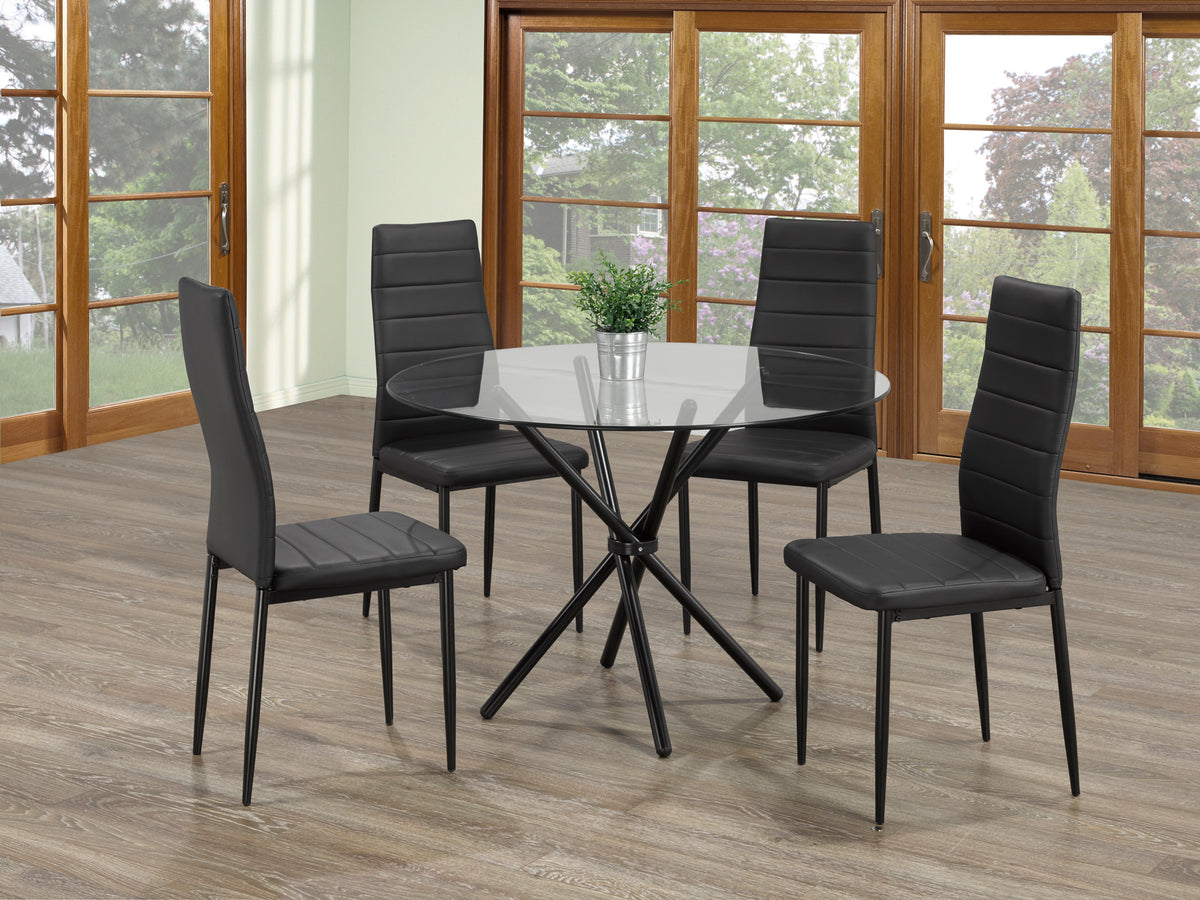 41" Square Glass Dinette Set with Black Base