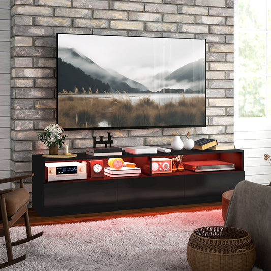 HOMCOM Modern LED Lighted TV Stand for 75 Inch TVs, High Gloss Black