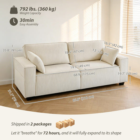 86" Corduroy 3-Seater Sofa
