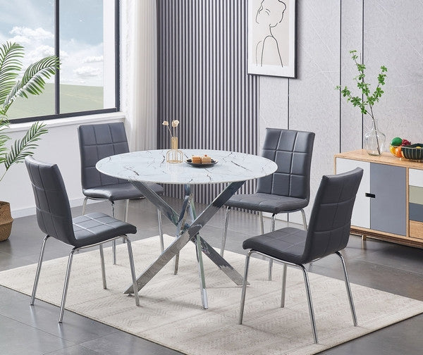 44" Square White Marble-Glass Dining Set