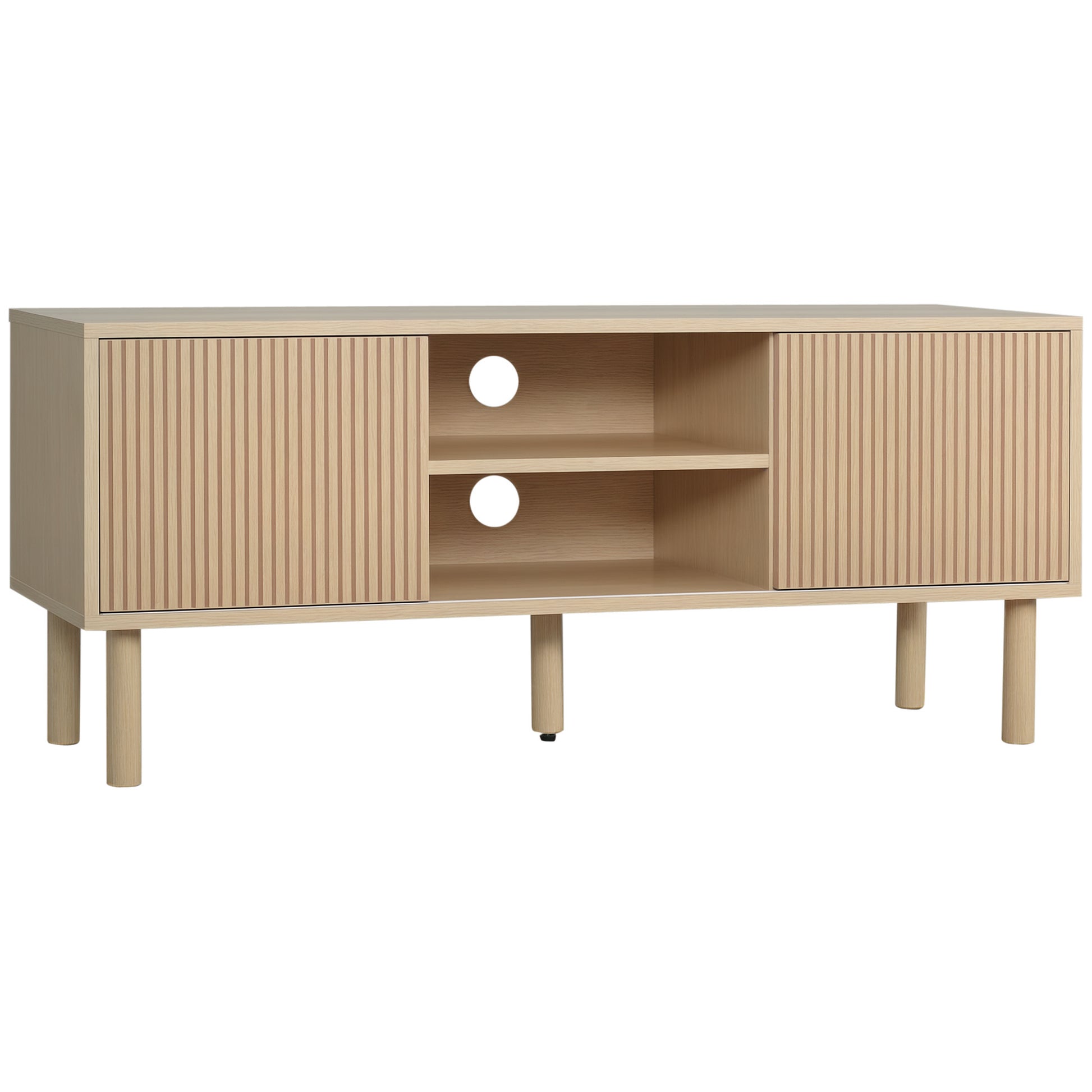 HOMCOM Modern TV Stand for 50-inch TVs, Natural Wood Effect Storage Cabinet