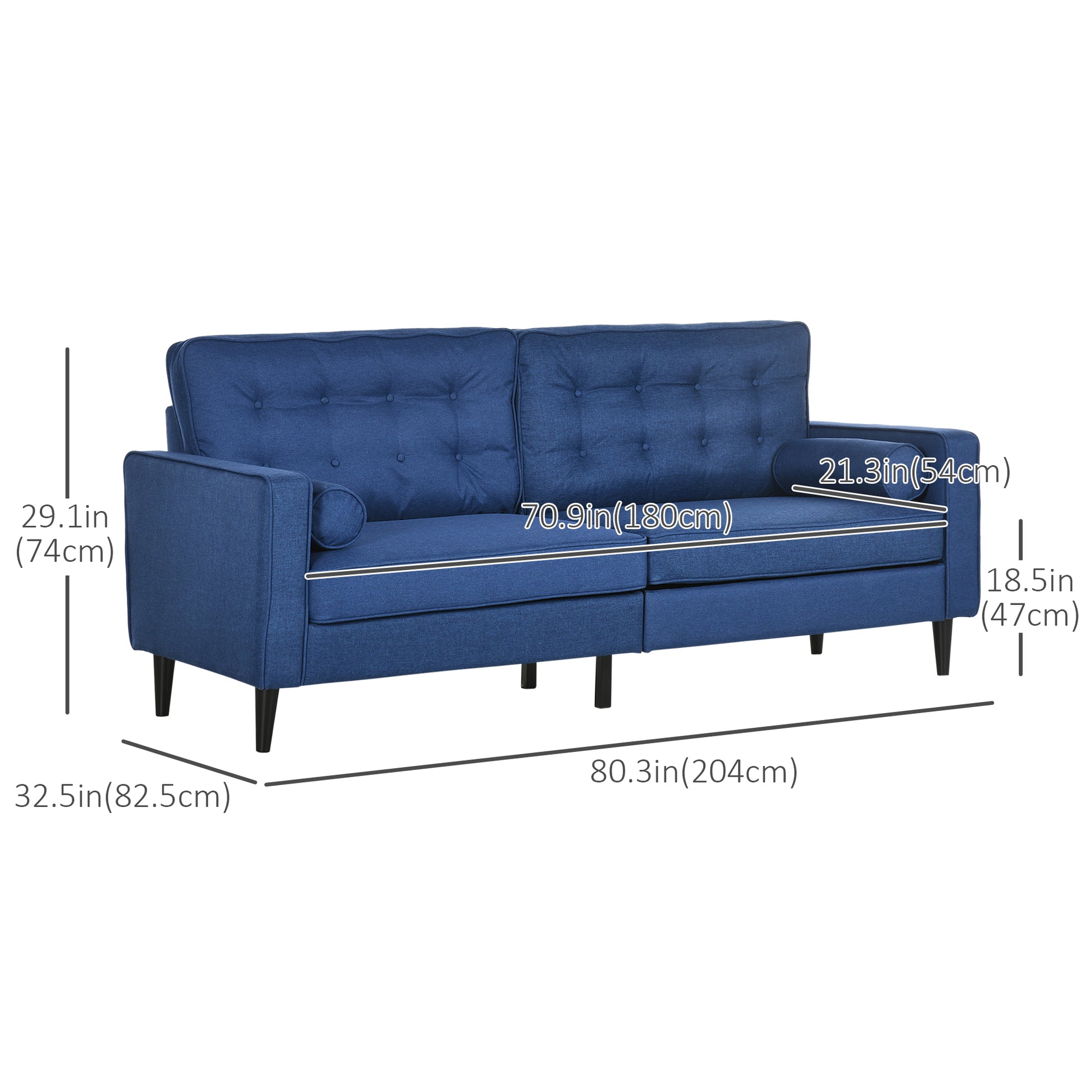 HOMCOM Mid-Century Velvet Fabric Small Sofa Couch, Button-Tufted Back, Wood Legs