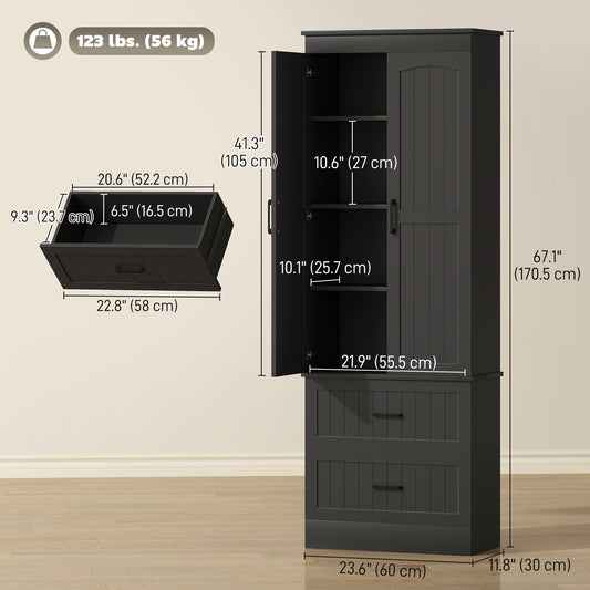 Kitchen Storage Cabinet with Adjustable Shelves and 2 Drawers – 24"W x 67"H
