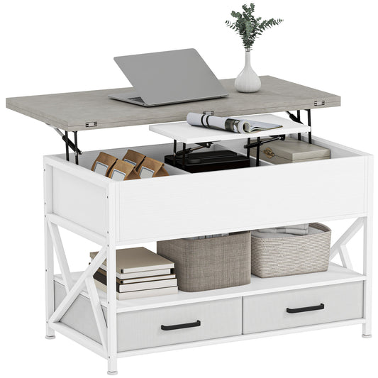 HOMCOM Modern Lift-Top Coffee Table with Fabric Drawers and Hidden Storage