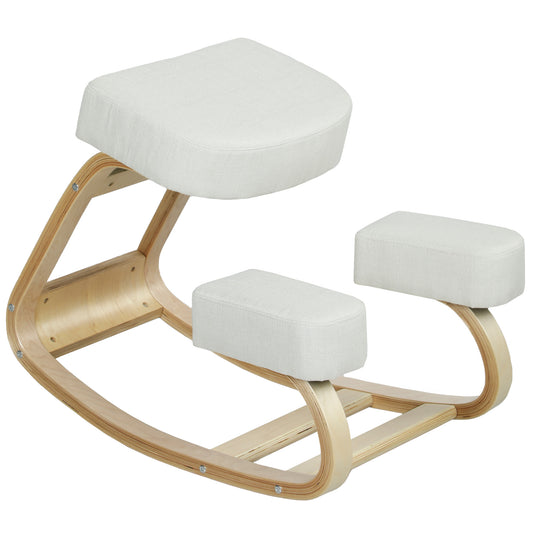 HOMCOM Ergonomic Wood Kneeling Desk Chair with Thick Pads for Posture