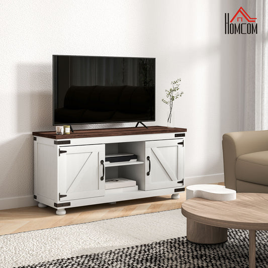 Modern Farmhouse 50-inch TV Stand with Barn Doors, Cable Management, Distressed White