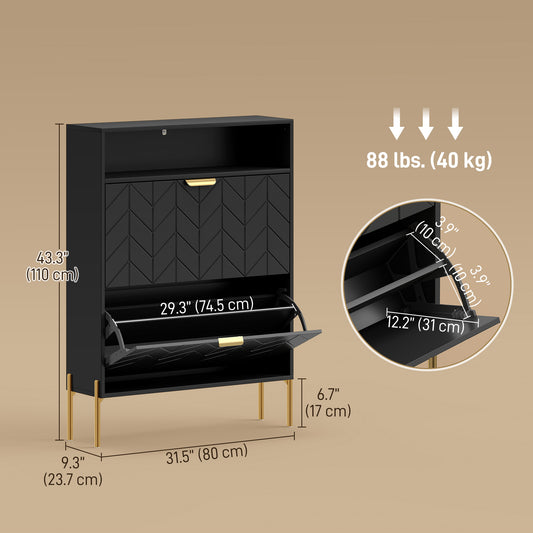 Shoe Cabinet with 2 Flip Drawers – 31"W x 43"H